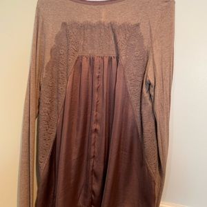 Anthropologie Bordeaux Large Satin/Lace Inset Top